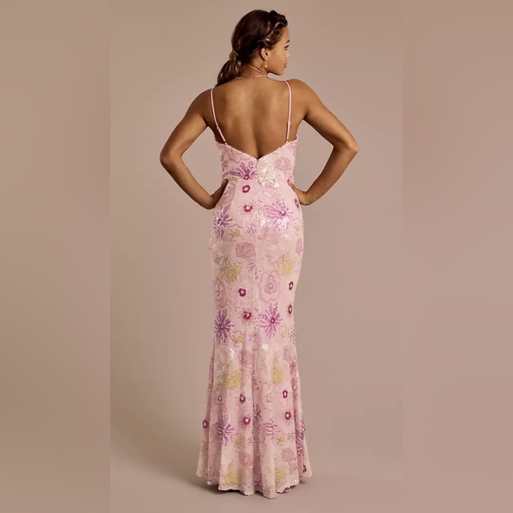 Jules & Cleo Sexy Floral Sequin Spaghetti Strap VNeck Sheath Maxi Dress (Size 4) - Picture 3 of 4